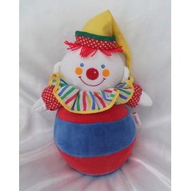 Doudou Peluche Culbito Clown Bleu Et Rouge Collerette Multicolore Bonnet Jaune Corolle