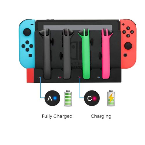 Station De Charge Pour Joy-Con Nintendo Switch + Oled 4 Slots Avec Indicateur Led