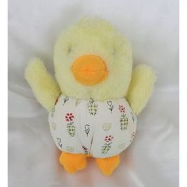 Doudou Peluche Canard Boule Jaune Tissu Coeur Et Fleur Ajena