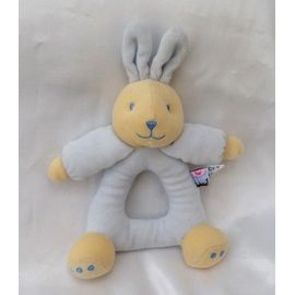 Doudou Peluche Lapin Hochet Triangle Bleu Et Jaune Sucre D'Orge