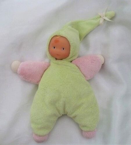 Doudou Poupée Chiffon Rose Et Vert Capuche Grelot Corolle 2003