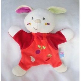 Doudou Peluche Plat Lapin Blanc Plat Rouge Carotte Radis Poire Sucre D'Orge