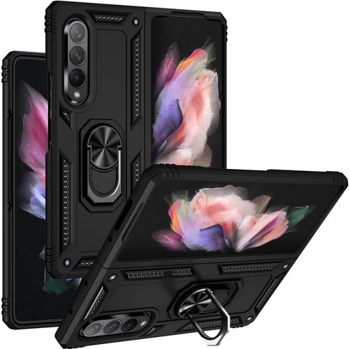 CAUC-kompatibel Coque Samsung Galaxy Z Fold 3 5G Etui magnétique Support Armure Robuste Antichoc Silicone TPU 360 degré Cas de téléphone de Voiture Bumper-Noir