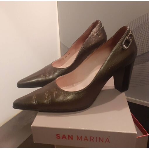 Escarpins San Marina Noirs En Cuir - Pointure 38 - Talons Compensés - Quasi Neufs (occasion)