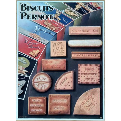 Affiche Publicité Ancienne Couleur Années 30 : Biscuits Pernot (Vintage French Advertising)