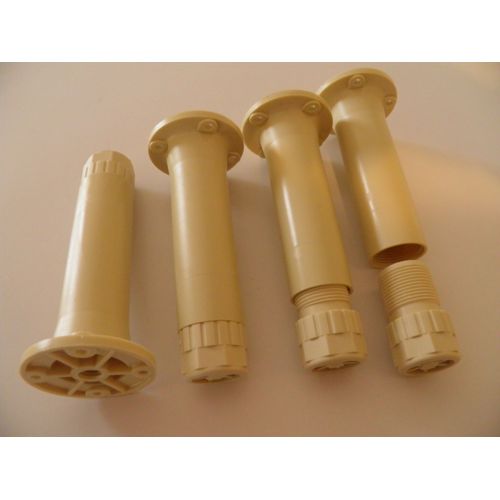 4 Pieds Réglables De 28x120à135 En Abs Beige Spierkel, Pour Meuble Bas De Cuisine Ou Autres
