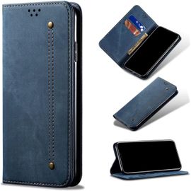 Compatible Avec Etui Xiaomi Redmi 9 Power, Flip Jeans Portefeuille Housse Avec Fente Carte, Magnétique Stand+Protecteur D'écran En Verre Trempé*2-Bleu