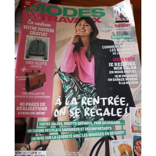 Modes Et Travaux 1475, A La Rentrée On Se Régale ! En Cadeau Votre Patron Gratuit Une Veste Courte 40 Pages De Réalisations À Faire Soi-Même, Idées Déco Je Relooke Mon Salon En Mode Pastel.....