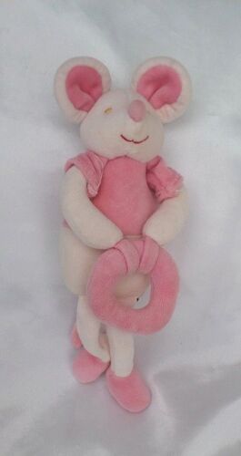 Doudou Peluche Souris Rose Avec Grelot Bouée Anneau Sucre D'orge