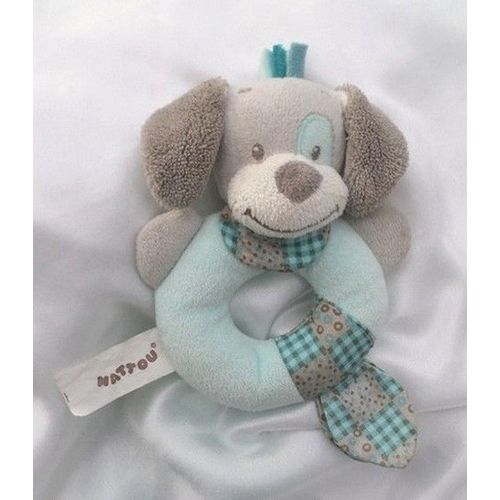 Doudou Hochet Anneau Chien Cyril Bleu Et Gris Nattou