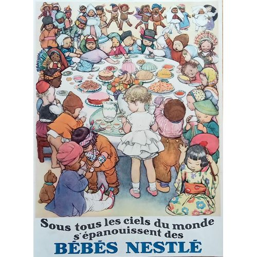 Affiche Publicité Ancienne Couleur Années 30 : Bébés Nestlé (Vintage French Advertising)