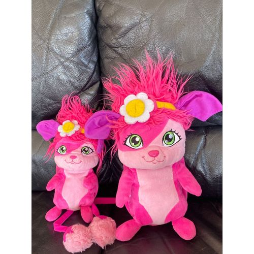 Lot De Deux Super Peluches Popples Rose Fleur Blanche Et Jaune 
