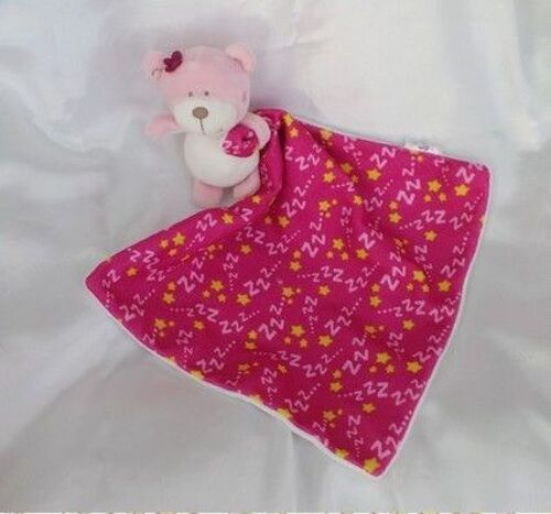 Doudou Ours Rose Et Blanc Avec Mouchoir Etoiles Zzz Shima