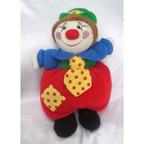 Doudou Peluche Clown Rouge Bleu Cravate Jaune Pois Rouge Chapeau Vert Nounours