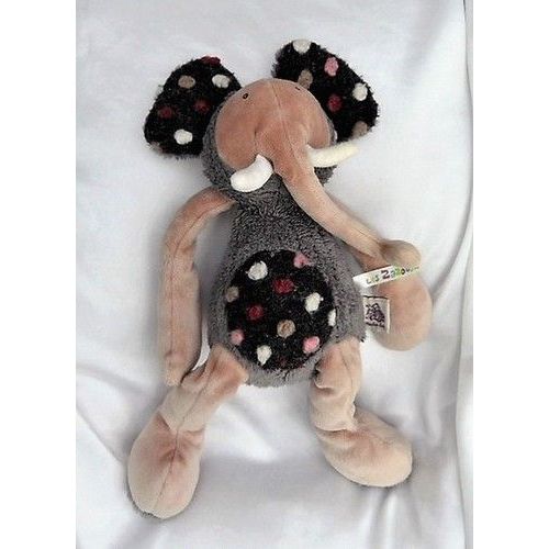 Doudou Peluche Eléphant Les zazous Beige Gris Noir Moulin Roty