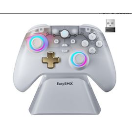 Easysmx D05 Manette Sans Fil - Station De Charge/Rgb/Joystick Hall (Pc/Switch/Mobile) 1000hz/Batterie 1000mah (Blanc)