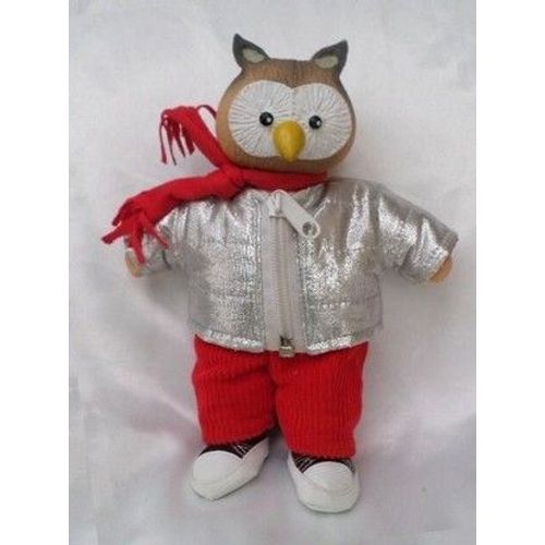 Doudou Peluche Hibou Pantalon Et Echarpe Rouge Blouson Argenté Berchet
