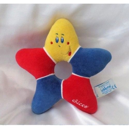 Doudou Peluche Hochet Etoile Rouge Bleu Jaune Grelot Chicco