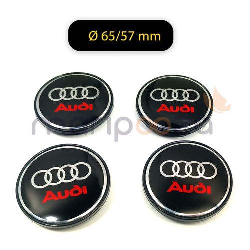 4x Cache Moyeux Centre Roue Ø 65/57mm Logo Audi Black Red Nr