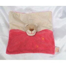 Doudou Peluche Plat Ours Beige Ecru Rose Empreintes Doukidou