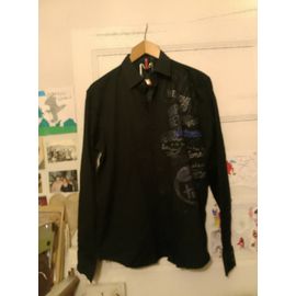 Chemise Noire Motifs Gris/Bleus Xl Desigual.