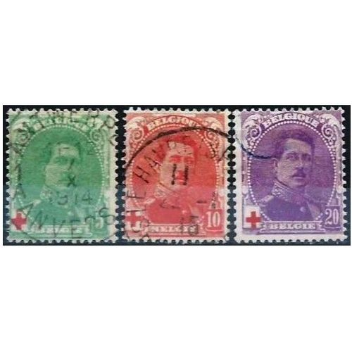 Belgique 1914 / 15, Beaux Timbres Yvert 129 130 131, Roi Albert 1er Avec Surtaxe Au Profit De La Croix Rouge, Oblitérés, Tbe, Cote 20 Euros.