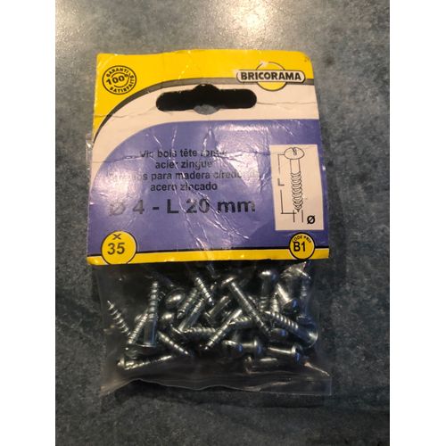 35 vis bois tête ronde acier zingue diamètre 4 - longueur 20 mm