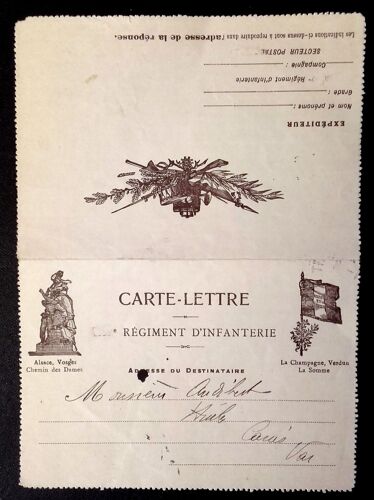 14-18 : Rare Carte-Lettre De 1918 "297e Régiment D'infanterie" Gratté Par La Censure (Alsace, Vosges, Chemin Des Dames, La Champagne, Verdun, La Somme)