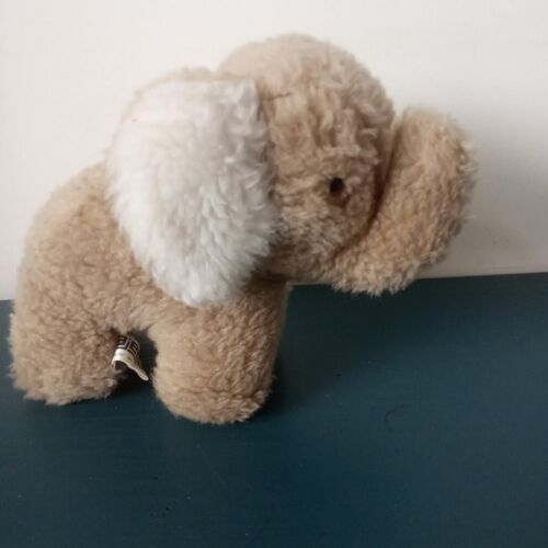 Vintage Doudou Peluche Éléphant Ajena Beige Et Blanc