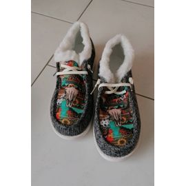 Mocassin En Toile, Intérieur En Polaire. - 37-38