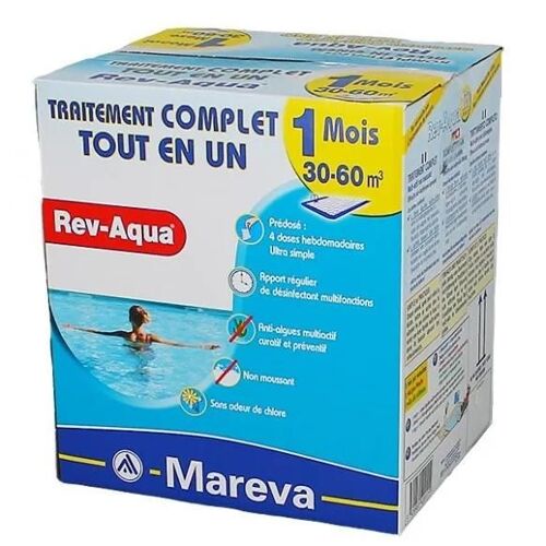 MAREVA - Traitement complet Mareva Rev-Aqua 1 mois - piscine 30-60 m3 (Revaqua) - Lot de 4