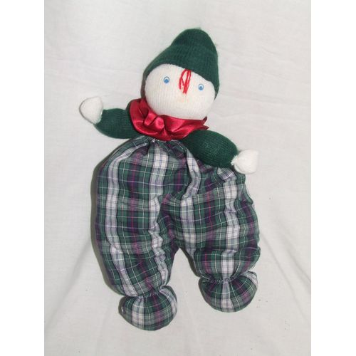 Poupee La Grenouille Verte Chiffon Tissu Carreaux
