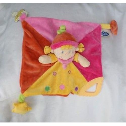 Doudou Plat Fille Lutin Poupée Rose Jaune Ronds Tétine Dentition Mots D'Enfants