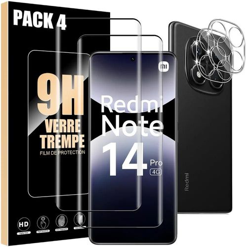 2 Verres Trempés Ecran et 2 Vitres Caméra Arrière pour Xiaomi Redmi Note 14 Pro 4G (pas pour 5G) Anti-Rayures - E.F.Connection