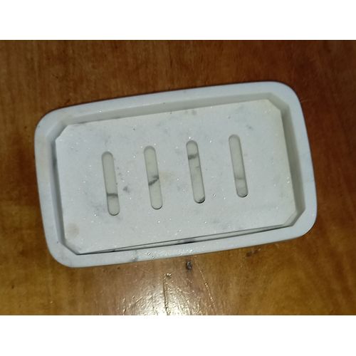 Repose savon égouttoir en pierre marbrée type albatre mate  - 2 pièces distinctes - 13x08cm environ ,hauteur 02.5cm - Porte savon