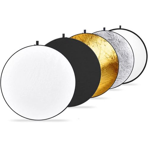 NEEWER 22in/60cm Réflecteur de Lumière Diffuseur de Lumière 5 en 1 Multidisque Pliable Translucide, Argent, Or, Blanc et Noir pour l'Éclairage de Studio de Photographie et l'Éclairage Extérieur
