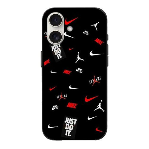 Coque Iphone 16 Nike Jordan Blanc Rouge Fond Noir