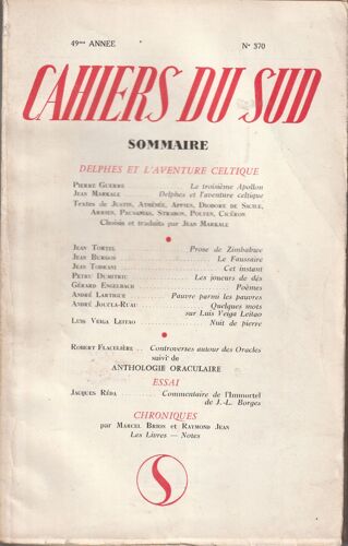 Cahiers Du Sud N° 370 De 1963