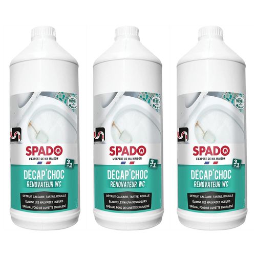 Spado Lot de 3 Flacons 1 l Décap' Choc Rénovateur WC