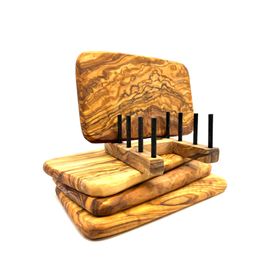 Porte-Planches « Woody » Avec 4 Planches À Déjeuner En Bois D'Olivier