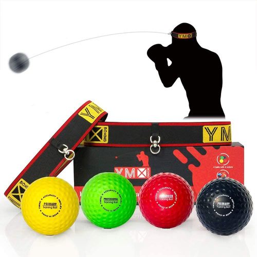 Ymx Boxing Ultimate Reflex Ball Set - 4 React Reflex Ball - 2 Bandeaux Ajustables, Pour Améliorer Le Temps De Réaction, La Précision, Le Focus Et La Coordination Yeux Mains, Entrainement Pour Boxe