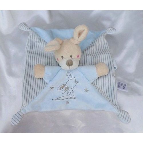 Doudou Peluche Plat Lapin Bleu Ciel Rayures Etoiles Attache Tétine Simba Toys