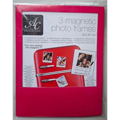 Lot 3 cadres photo magnétiques - Couleur rose fushia - Pour frigo...