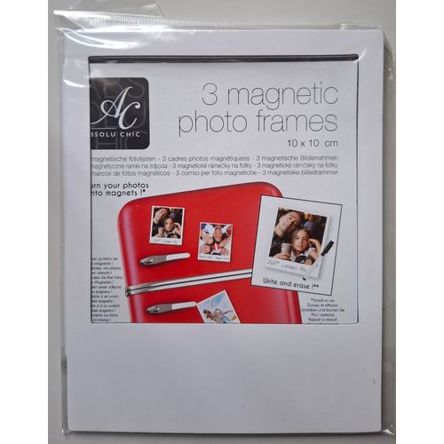 Lot 3 cadres photo magnétiques - Couleur blanc - Pour frigo...