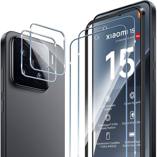 For Xiaomi 15 Screen Protection, 2 Pieces Tempered Glass + 2 Pieces Rear Camera Protector, 9h Hardness Bubble-Free Anti-Scratch With Frame Alignment Protection Screen Camera For Xiaomi 15
