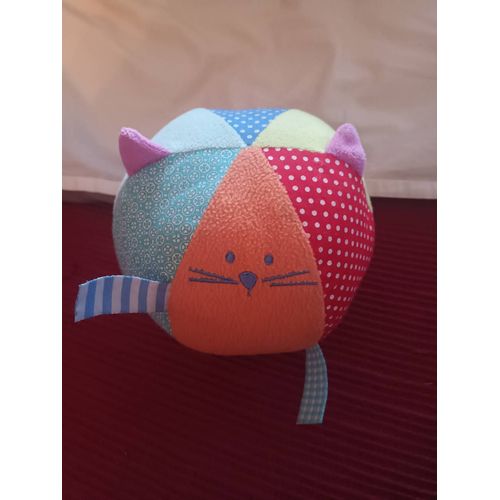 Balle Activite Hema Doudou Chat Orange Grelot Pois Rouge Bleu Vert Jaune Tissu Etiquette Oreille Rose