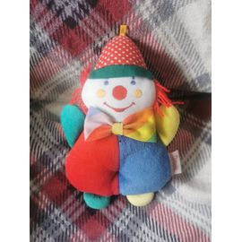 Doudou Clown Grelot Hochet Noeud Pois Velours Rouge Vert Jaune Bleu Corolle Vintage 1996