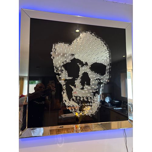 Tableau Crâne Avec Cristaux Skull Glam Rock – 100x100 Cm – Effet Miroir – Pièce Collector  – Excellent État