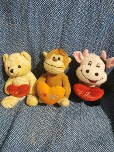 Lot Peluches Doudous Vache Ours Singe Coeur I Love You