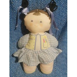 Doudou Poupée Chiffon Couette Bleu Ecolière Carreau Vichy Grelot 1993 Vintage Corolle